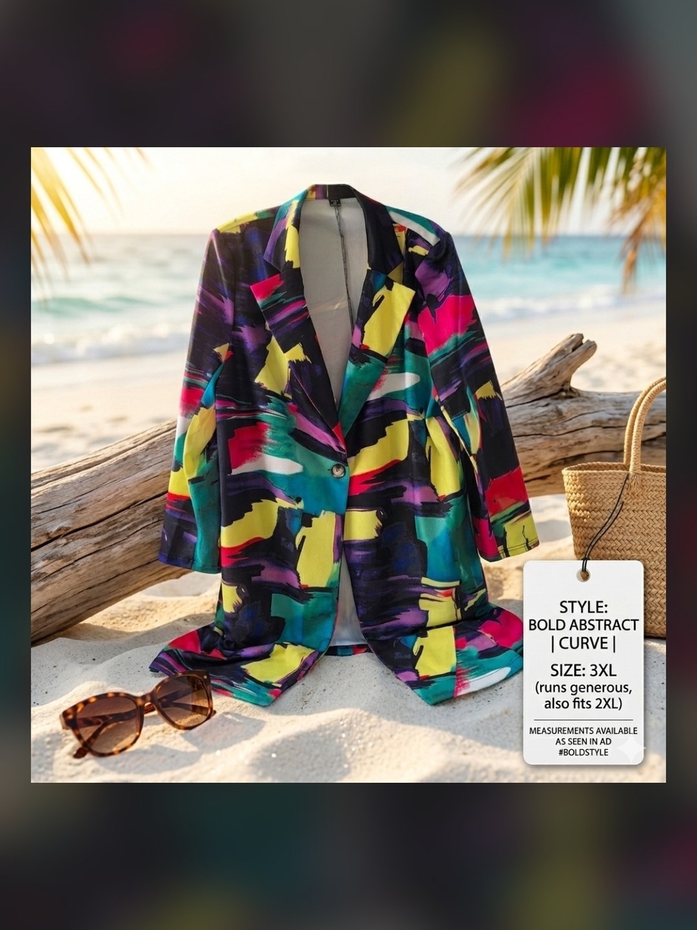 Bold Abstract Print Blazer | Artsy & Vibrant Single-Button Statement Jacket..